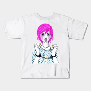 Pink Hair Girl Kids T-Shirt